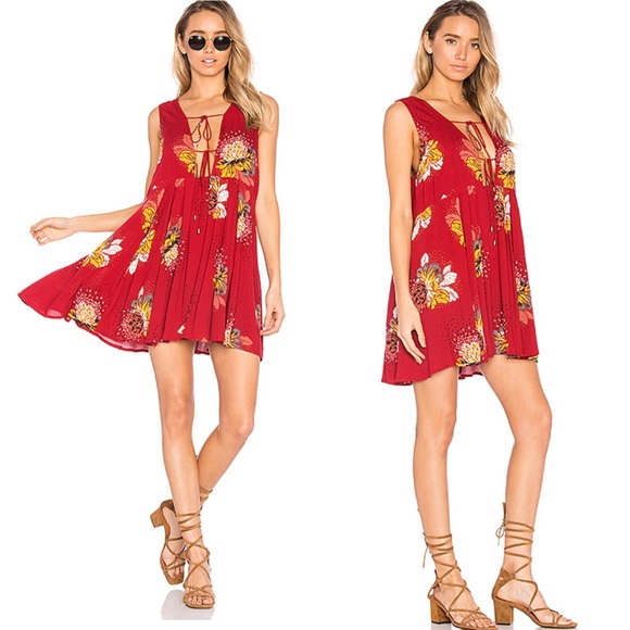 FREE PEOPLE Lovely Day Printed Tunic in Red XS - Picture 1 of 11